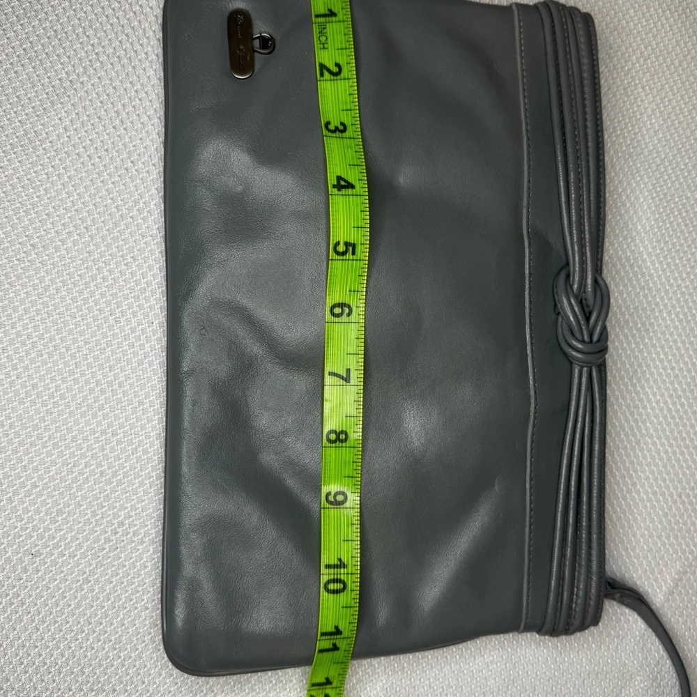 Vintage Etienne Aigner Gray Leather Wristlet Clutch Bag Mirror 1980s